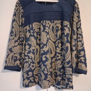Daniel Rainn Navy and Cream Paisley Blouse